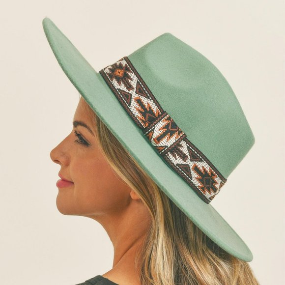 Felt Wide Brim Hat with Aztec Band - Picture 3 of 3